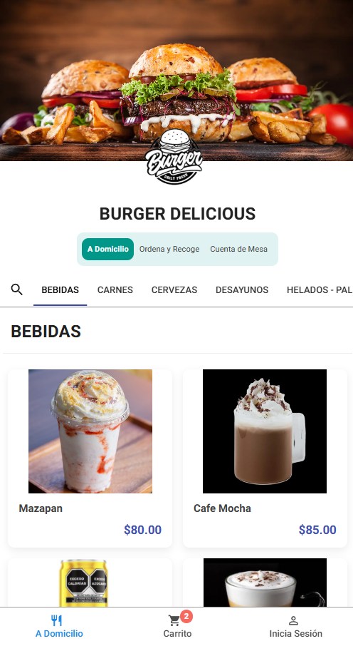 Tienda en línea de Burger Delicious creada con Corntech